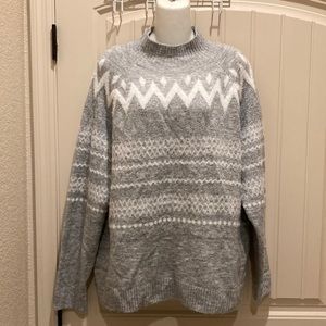 Holiday Time Size XL Mock Neck Chevron Stripe Soft Gray White Sweater Sparkles